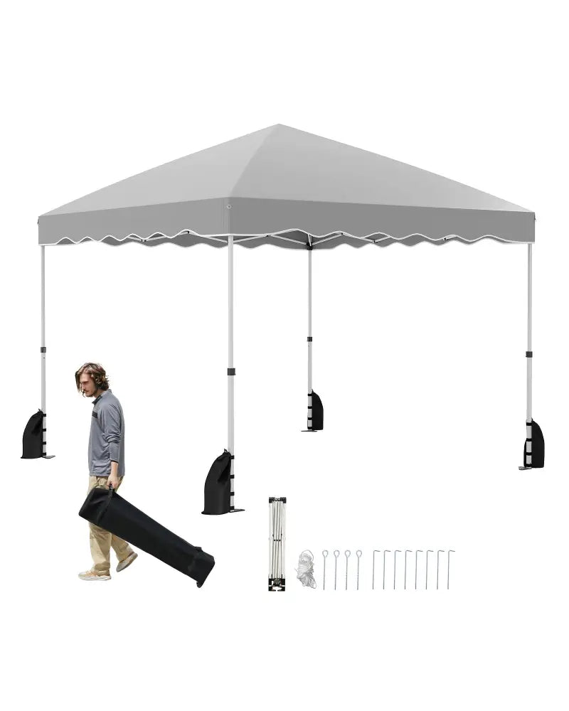 Foldable 10 X 10 Feet Pop up Canopy Tent with Wheeled Bag-Gray - Gray - Canopies