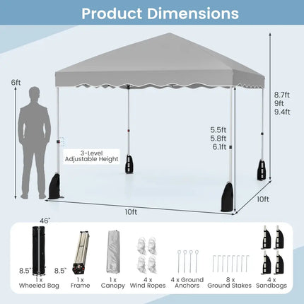 Foldable 10 X 10 Feet Pop up Canopy Tent with Wheeled Bag-Gray - Gray - Canopies