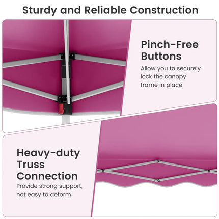 Foldable 10 X 10 Feet Pop up Canopy Tent with Wheeled Bag-Pink - Pink - Canopies