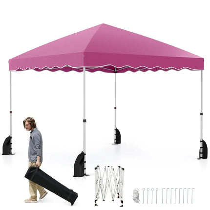 Foldable 10 X 10 Feet Pop up Canopy Tent with Wheeled Bag-Pink - Pink - Canopies