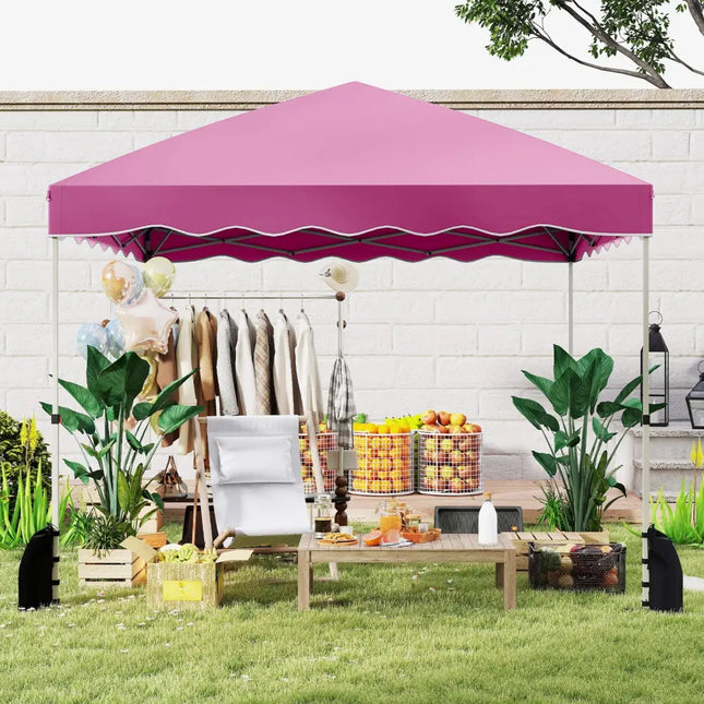 Foldable 10 X 10 Feet Pop up Canopy Tent with Wheeled Bag-Pink - Pink - Canopies