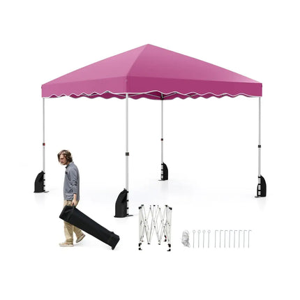 Foldable 10 X 10 Feet Pop up Canopy Tent with Wheeled Bag-Pink - Pink - Canopies