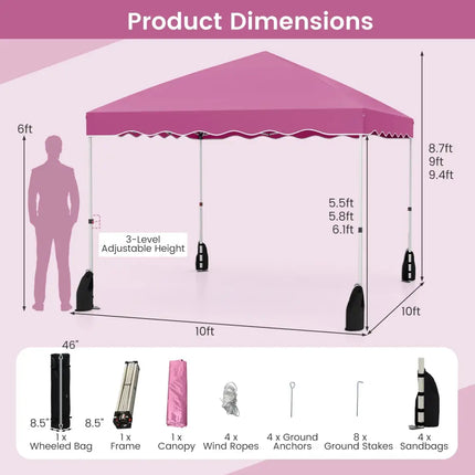 Foldable 10 X 10 Feet Pop up Canopy Tent with Wheeled Bag-Pink - Pink - Canopies