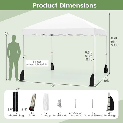 Foldable 10 X 10 Feet Pop up Canopy Tent with Wheeled Bag-White - White - Canopies