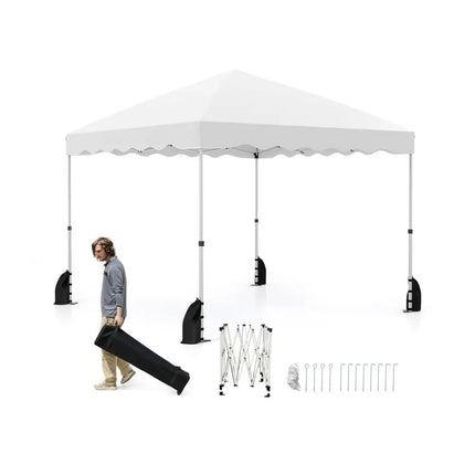 Foldable 10 X 10 Feet Pop up Canopy Tent with Wheeled Bag-White - White - Canopies