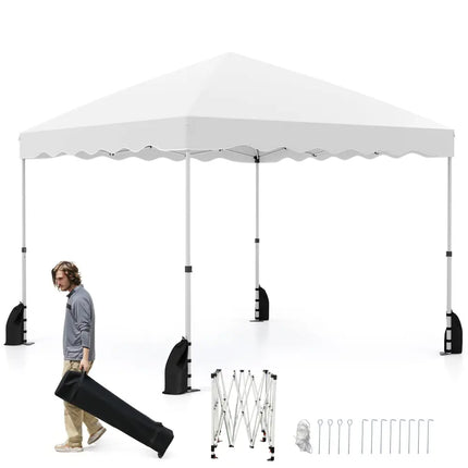 Foldable 10 X 10 Feet Pop up Canopy Tent with Wheeled Bag-White - White - Canopies