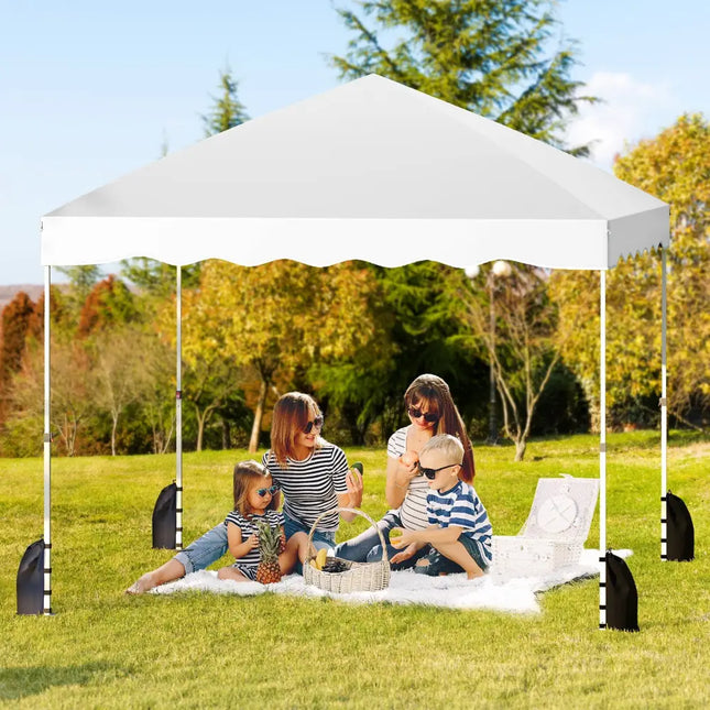 Foldable 10 X 10 Feet Pop up Canopy Tent with Wheeled Bag-White - White - Canopies