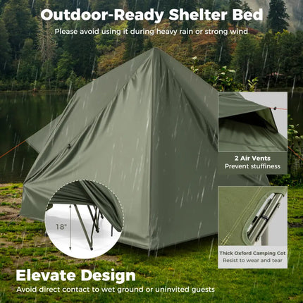 Foldable 2-Person Camping Cot Tent with Pop-up Tent Shelter and Portable Wheeled Bag-Green - Green - Tents