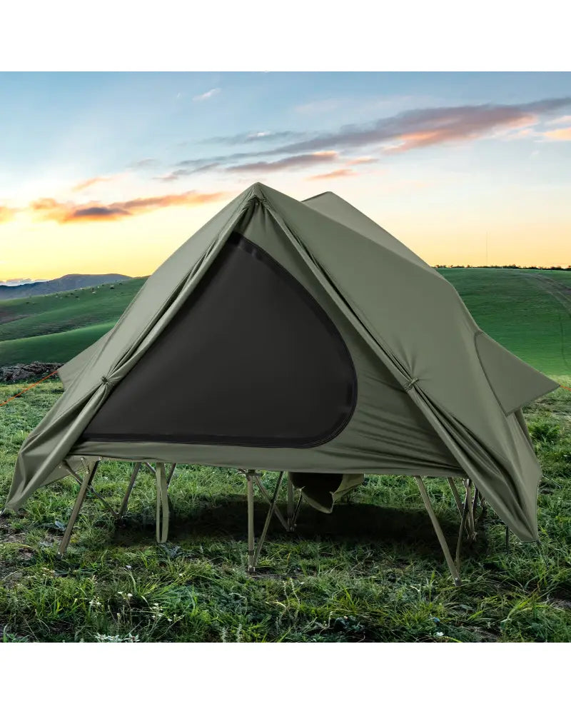 Foldable 2-Person Camping Cot Tent with Pop-up Tent Shelter and Portable Wheeled Bag-Green - Green - Tents
