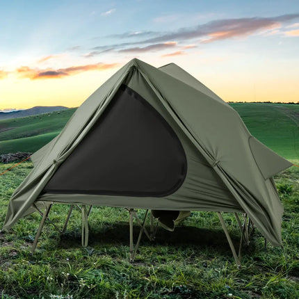 Foldable 2-Person Camping Cot Tent with Pop-up Tent Shelter and Portable Wheeled Bag-Green - Green - Tents