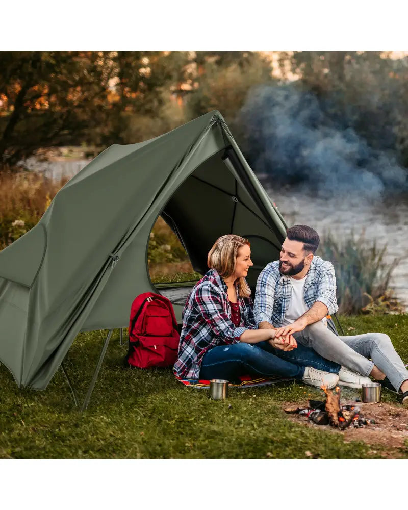 Foldable 2-Person Camping Cot Tent with Pop-up Tent Shelter and Portable Wheeled Bag-Green - Green - Tents