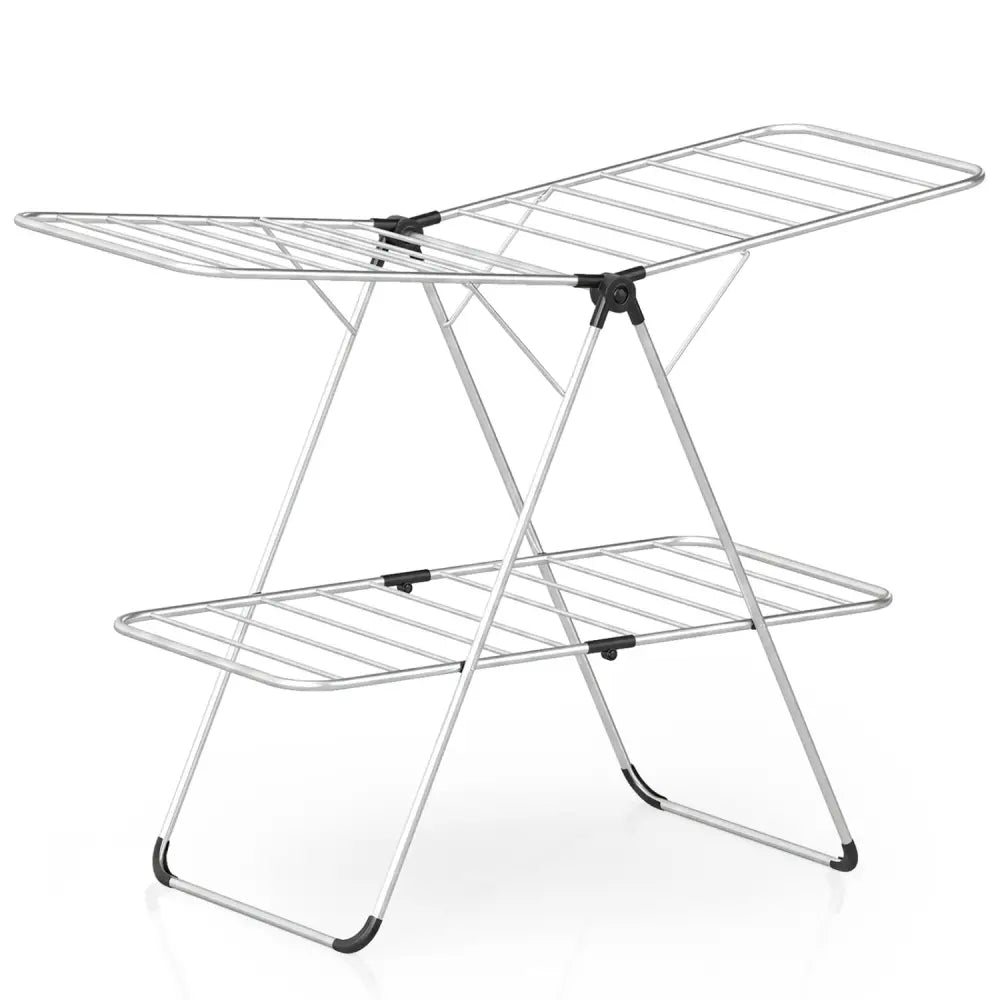 Foldable 2-Tier Clothes Drying Rack Heavy-Duty Aluminum Stainless Steel Laundry Airer - Drying Racks