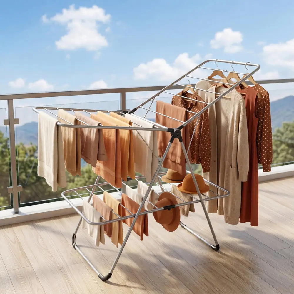 Foldable 2-Tier Clothes Drying Rack Heavy-Duty Aluminum Stainless Steel Laundry Airer - Drying Racks