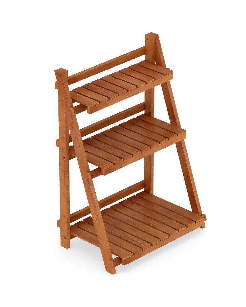 Foldable 3-Tier Solid Wood Plant Stand for Patio Balcony - Plant Stands