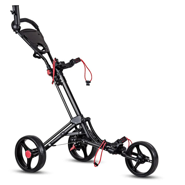Foldable 3 Wheel Golf Pull Push Cart Trolley - Black - Golf