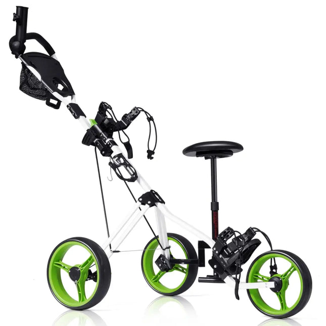 Foldable 3 Wheels Push Pull Golf Trolley with Scoreboard Bag-Green - Green - Golf
