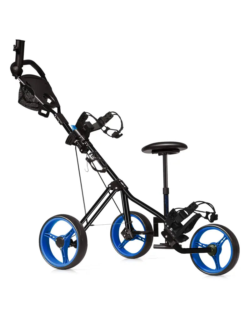 Foldable 3 Wheels Push Pull Golf Trolley with Scoreboard Bag-Navy - Navy - Golf