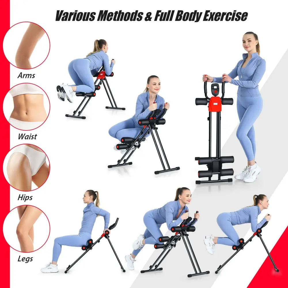 Foldable Adjustable Core Abdominal Trainer with 3 Adjustable Resistance and LCD Display - Black - Benches Racks & Bars