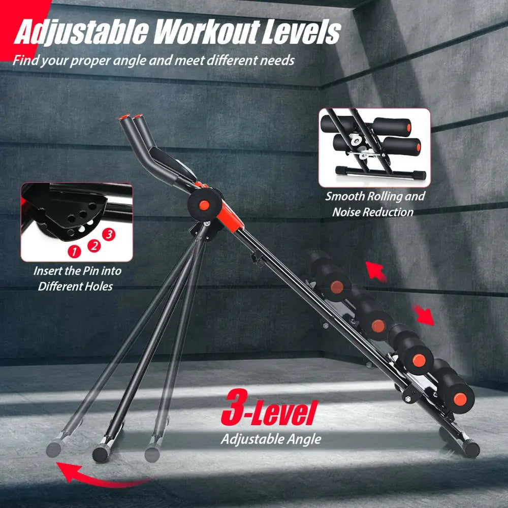 Foldable Adjustable Core Abdominal Trainer with 3 Adjustable Resistance and LCD Display - Black - Benches Racks & Bars