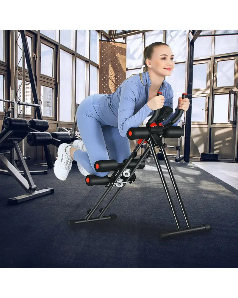 Foldable Adjustable Core Abdominal Trainer with 3 Adjustable Resistance and LCD Display - Black - Benches Racks & Bars