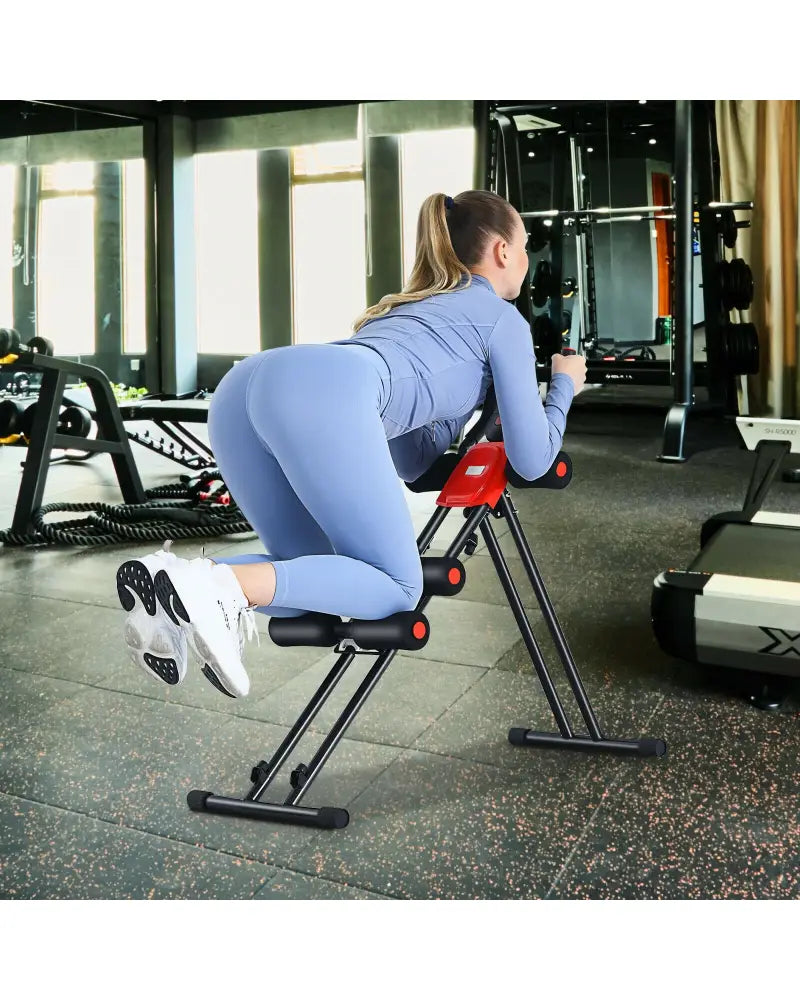 Foldable Adjustable Core Abdominal Trainer with 3 Adjustable Resistance and LCD Display - Black - Benches Racks & Bars