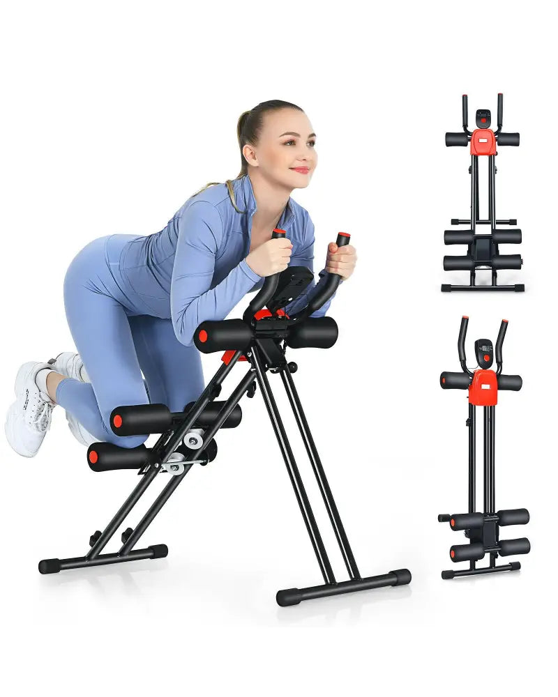 Foldable Adjustable Core Abdominal Trainer with 3 Adjustable Resistance and LCD Display - Black - Benches Racks & Bars