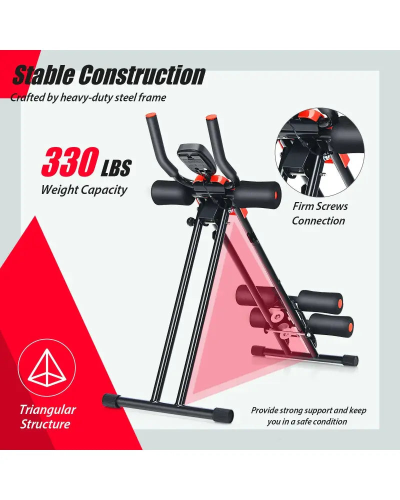Foldable Adjustable Core Abdominal Trainer with 3 Adjustable Resistance and LCD Display - Black - Benches Racks & Bars