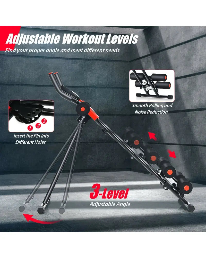 Foldable Adjustable Core Abdominal Trainer with 3 Adjustable Resistance and LCD Display - Black - Benches Racks & Bars