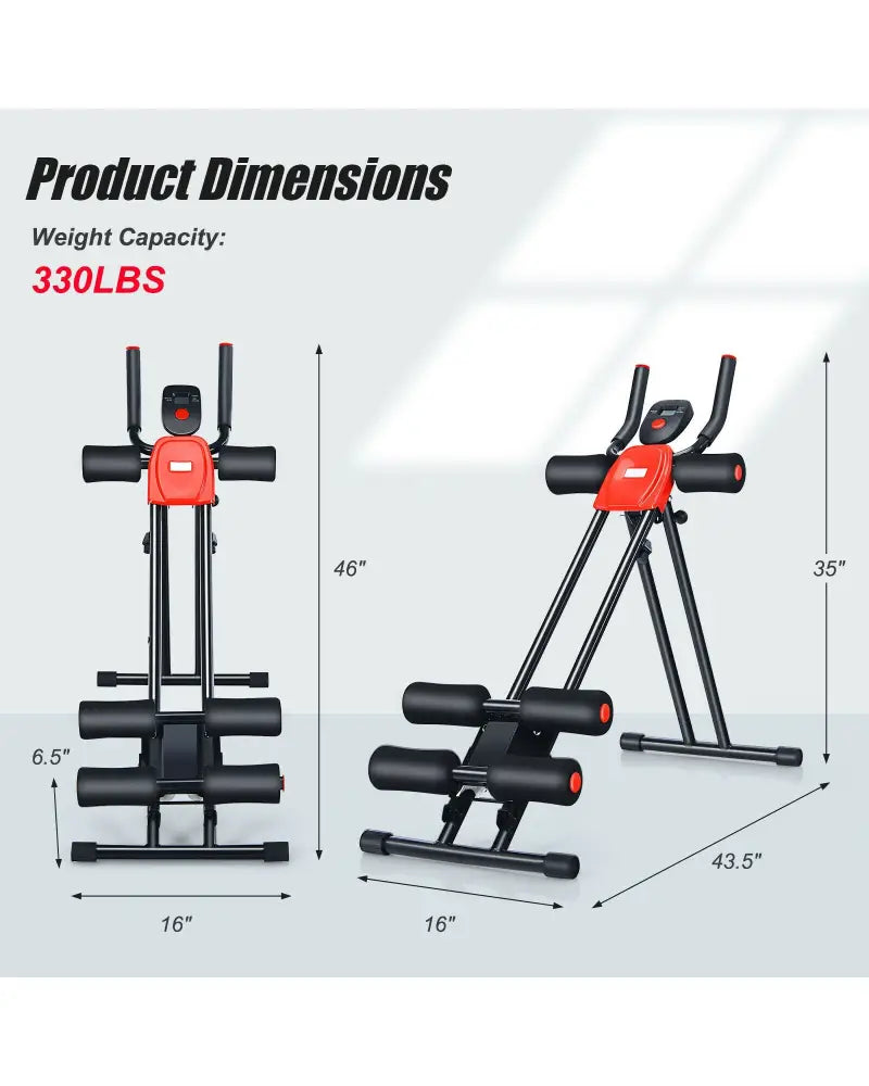 Foldable Adjustable Core Abdominal Trainer with 3 Adjustable Resistance and LCD Display - Black - Benches Racks & Bars