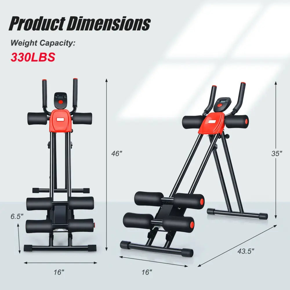 Foldable Adjustable Core Abdominal Trainer with 3 Adjustable Resistance and LCD Display - Black - Benches Racks & Bars