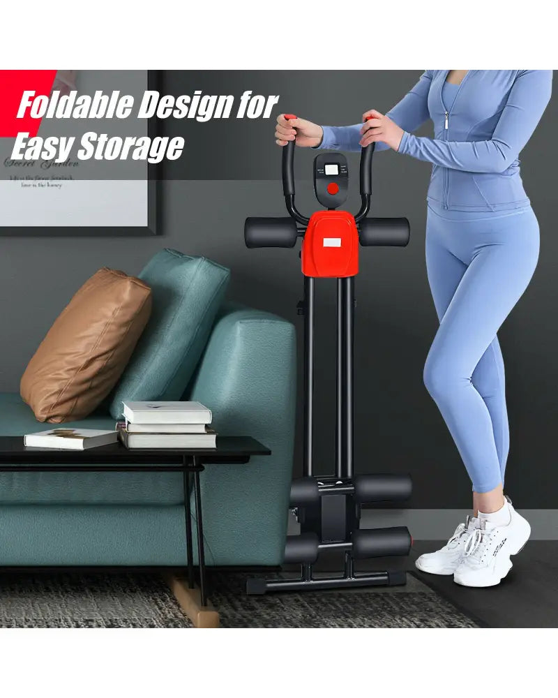 Foldable Adjustable Core Abdominal Trainer with 3 Adjustable Resistance and LCD Display - Black - Benches Racks & Bars