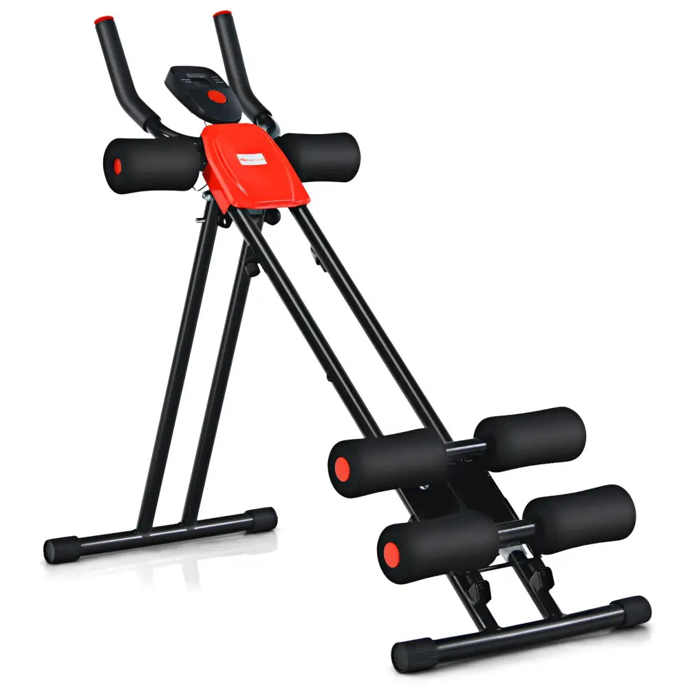 Foldable Adjustable Core Abdominal Trainer with 3 Adjustable Resistance and LCD Display - Black - Benches Racks & Bars