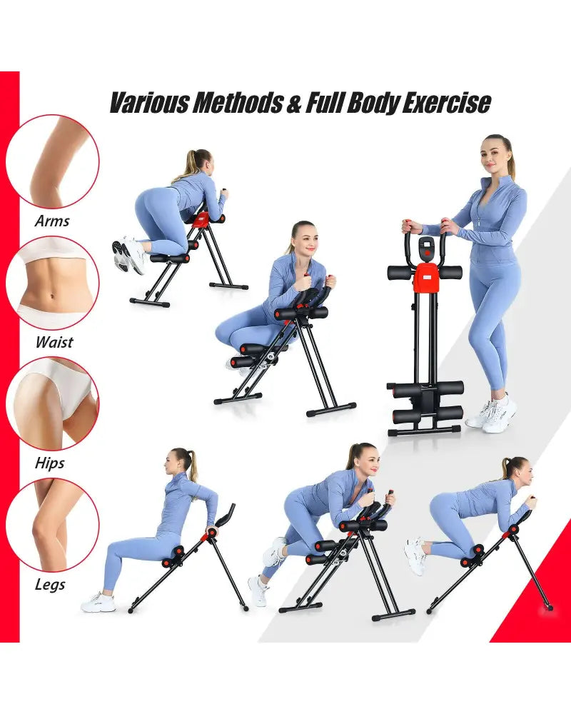 Foldable Adjustable Core Abdominal Trainer with 3 Adjustable Resistance and LCD Display - Black - Benches Racks & Bars