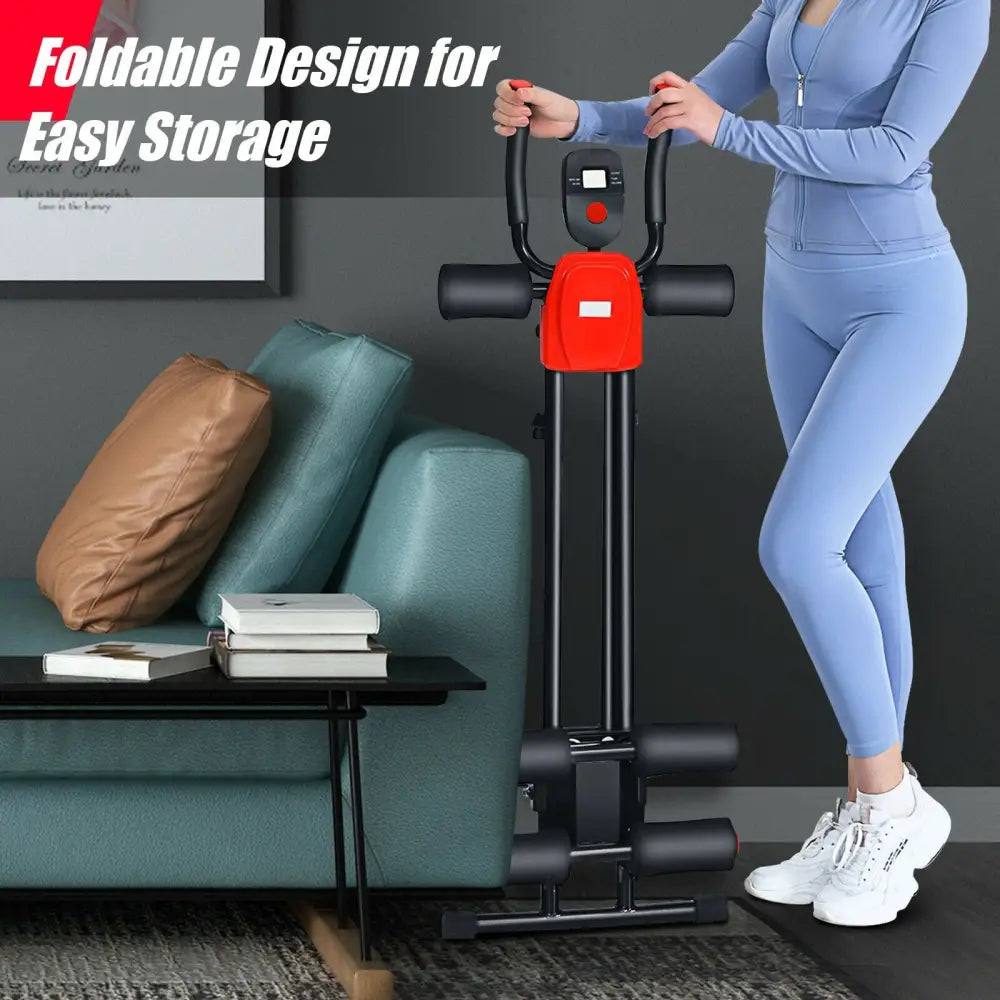 Foldable Adjustable Core Abdominal Trainer with 3 Adjustable Resistance and LCD Display - Black - Benches Racks & Bars