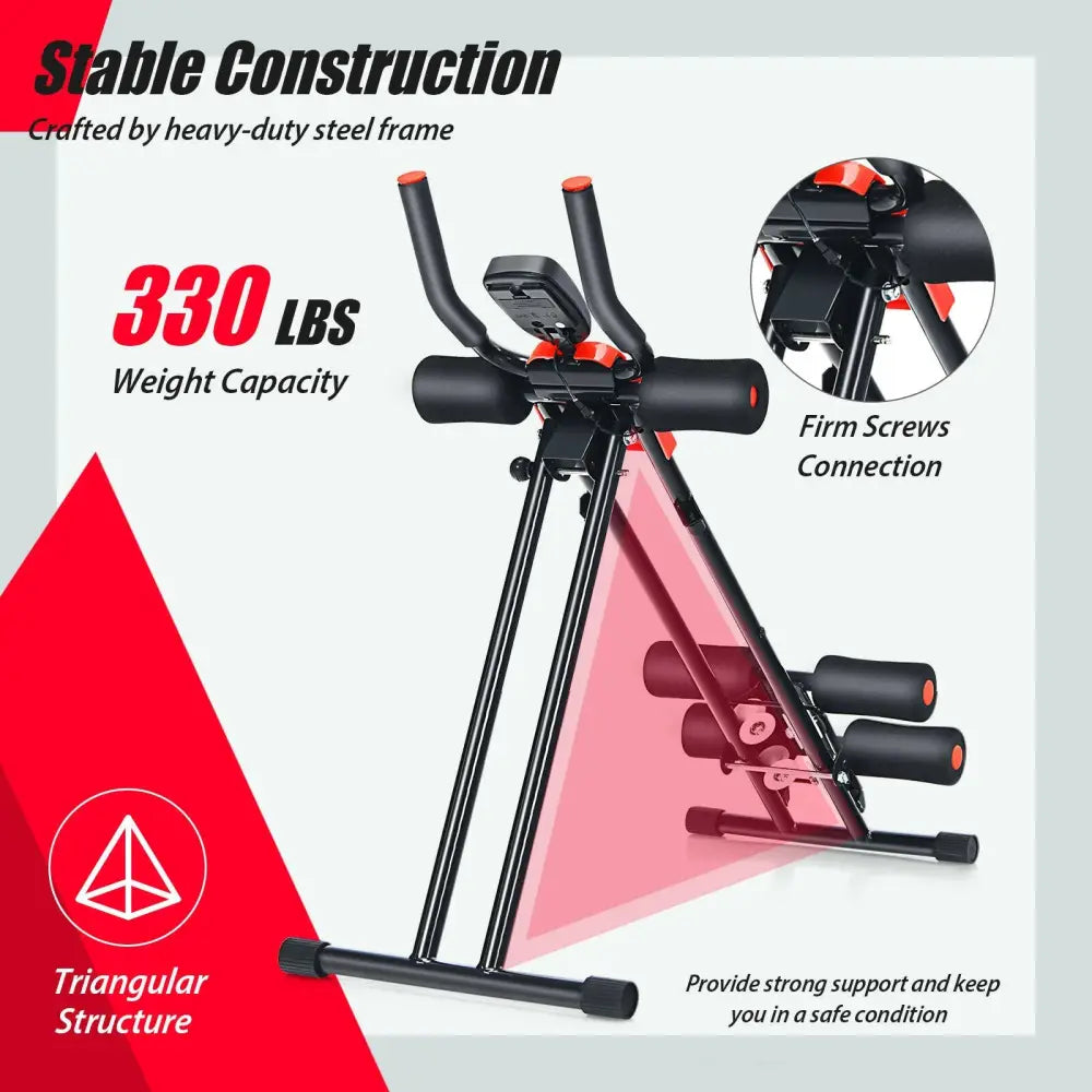 Foldable Adjustable Core Abdominal Trainer with 3 Adjustable Resistance and LCD Display - Black - Benches Racks & Bars