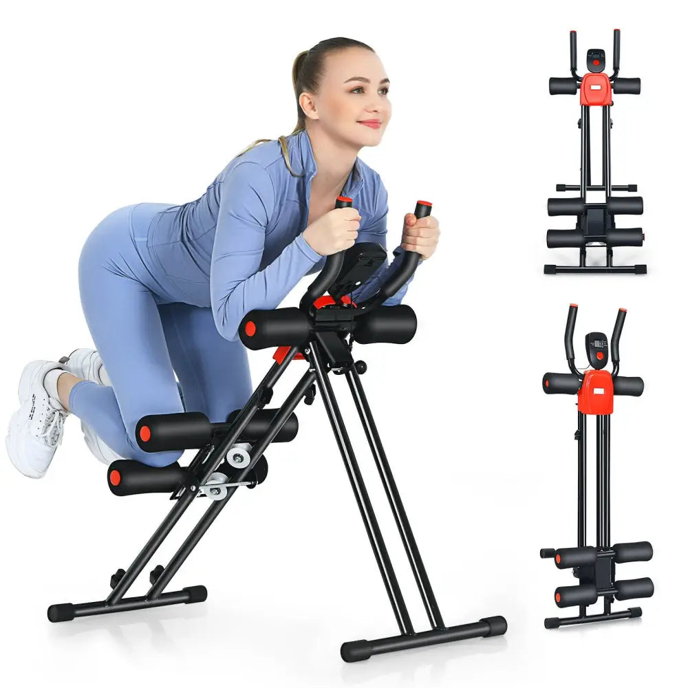 Foldable Adjustable Core Abdominal Trainer with 3 Adjustable Resistance and LCD Display - Black - Benches Racks & Bars