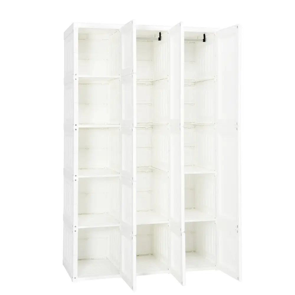 Foldable Armoire Wardrobe Closet with 10 Cubes - White - Bedroom
