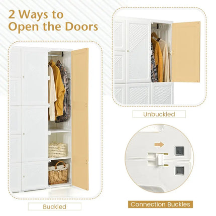 Foldable Armoire Wardrobe Closet with 10 Cubes - White - Bedroom