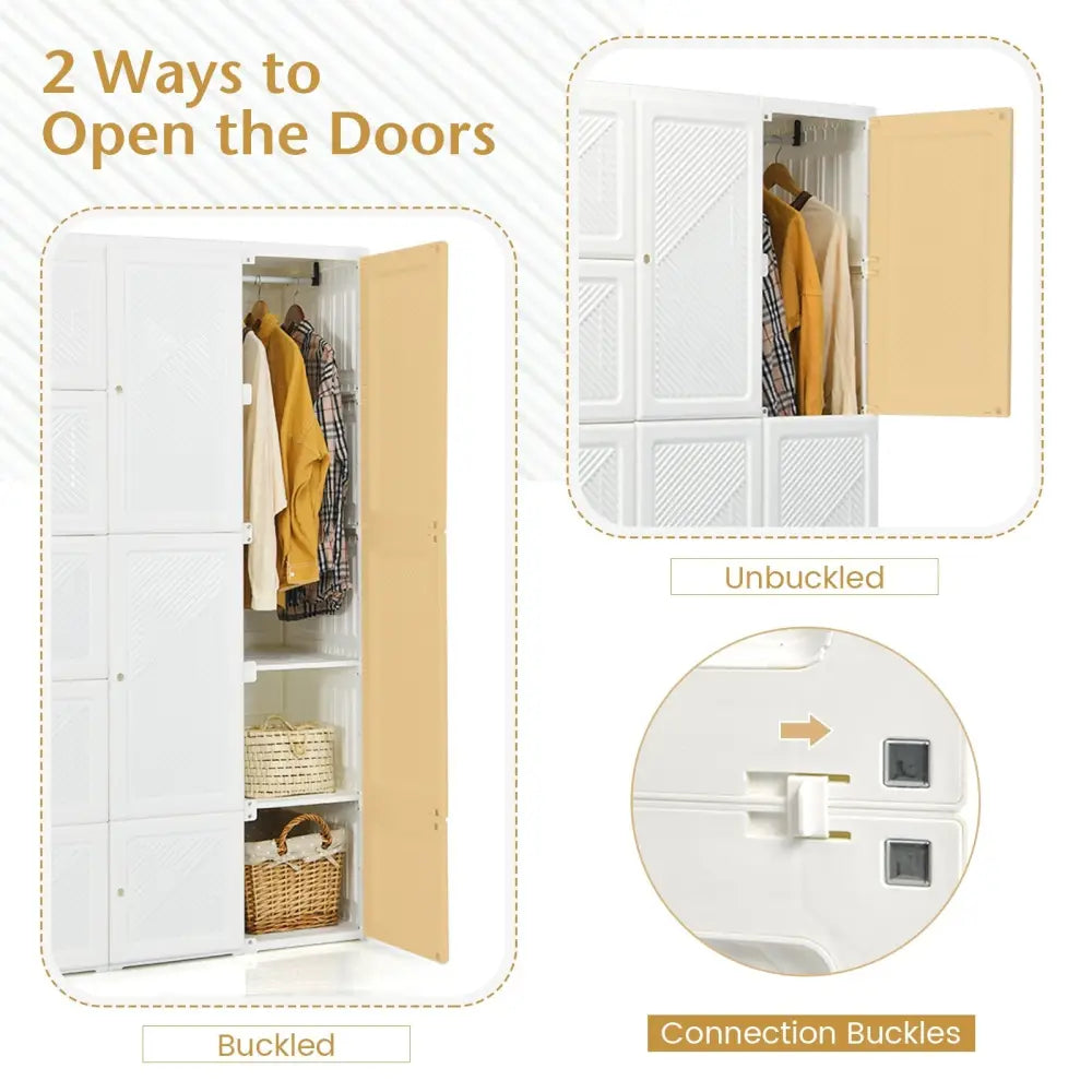 Foldable Armoire Wardrobe Closet with 10 Cubes - White - Bedroom