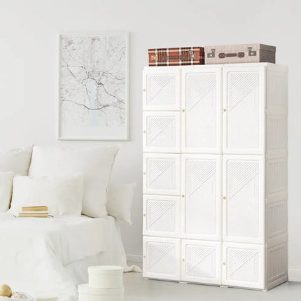 Foldable Armoire Wardrobe Closet with 10 Cubes - White - Bedroom