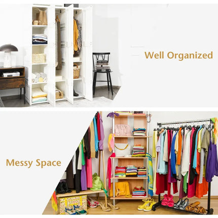Foldable Armoire Wardrobe Closet with 10 Cubes - White - Bedroom