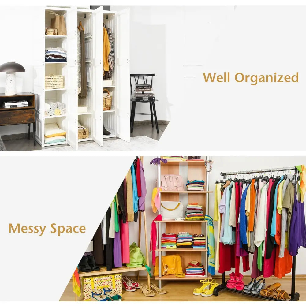 Foldable Armoire Wardrobe Closet with 10 Cubes - White - Bedroom
