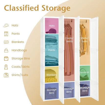 Foldable Armoire Wardrobe Closet with 10 Cubes - White - Bedroom