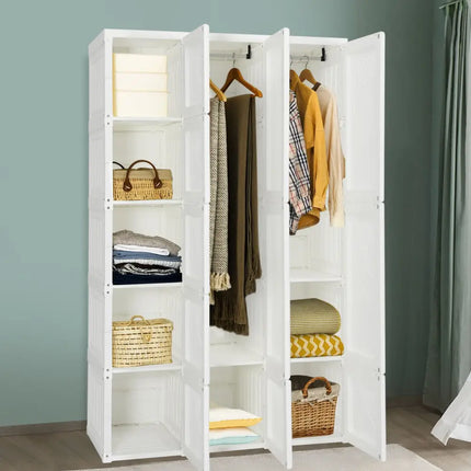 Foldable Armoire Wardrobe Closet with 10 Cubes - White - Bedroom