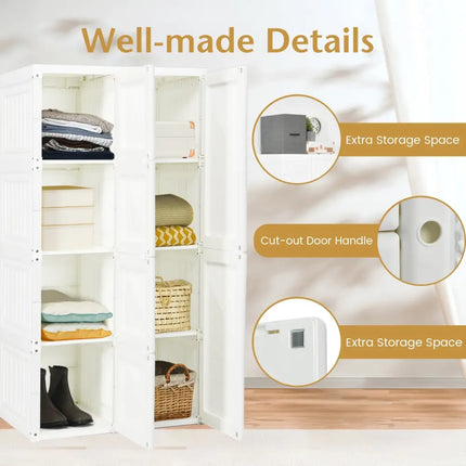 Foldable Armoire Wardrobe Closet with 8 Cubby Storage - White - Clothing & Closet Storage