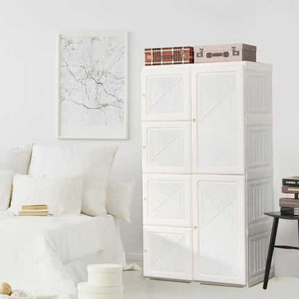 Foldable Armoire Wardrobe Closet with 8 Cubby Storage - White - Clothing & Closet Storage