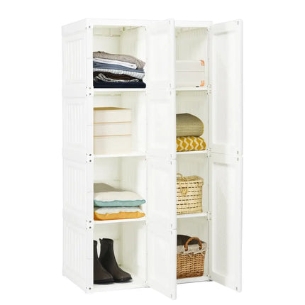 Foldable Armoire Wardrobe Closet with 8 Cubby Storage - White - Clothing & Closet Storage
