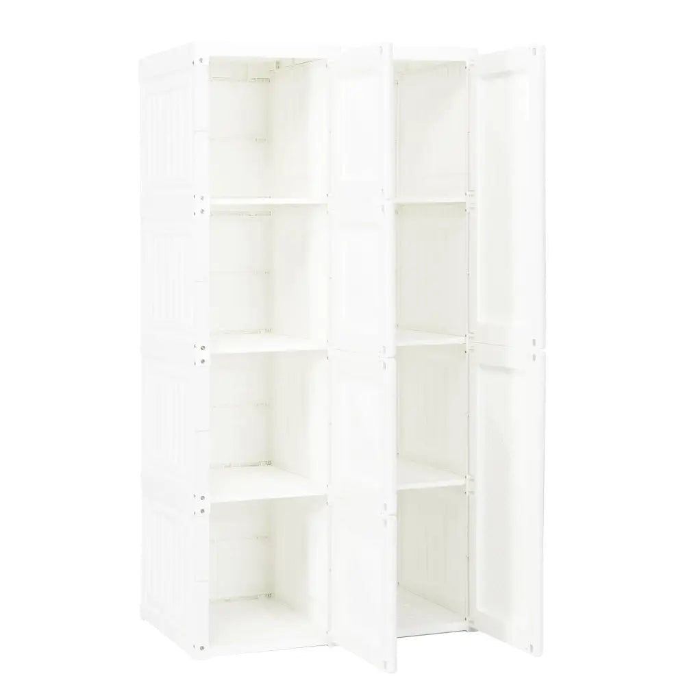 Foldable Armoire Wardrobe Closet with 8 Cubby Storage - White - Clothing & Closet Storage