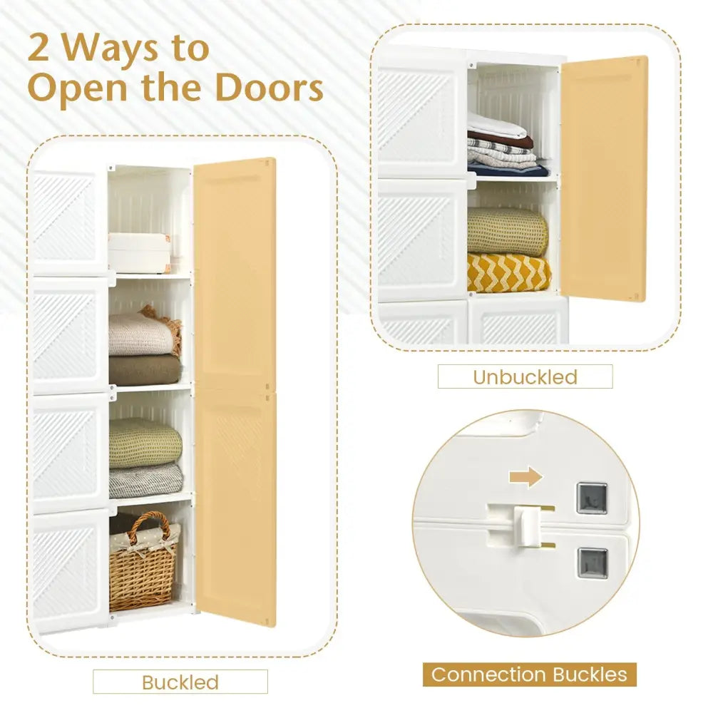 Foldable Armoire Wardrobe Closet with 8 Cubby Storage - White - Clothing & Closet Storage