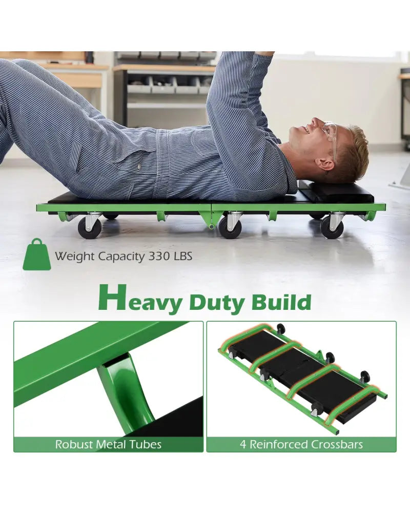 Foldable Automotive Creeper with 360° Swivel Wheels 330 lbs for Garage-Green - Green - Garages